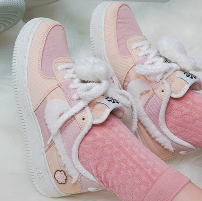 [Custom Cute Fluffy Bunny Paws]  Air Force 1 Skateboarding Shoes Women's