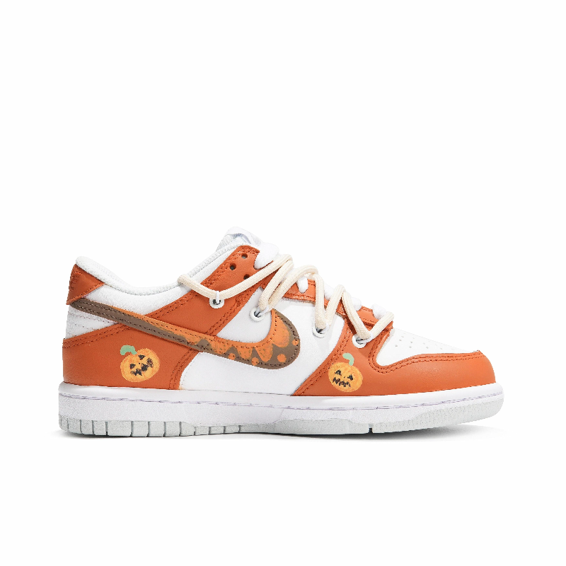 [Custom Witchy Pumpkin's Spooky Night] Dunk Skateboarding Shoes Unisex Low-top Orange/White