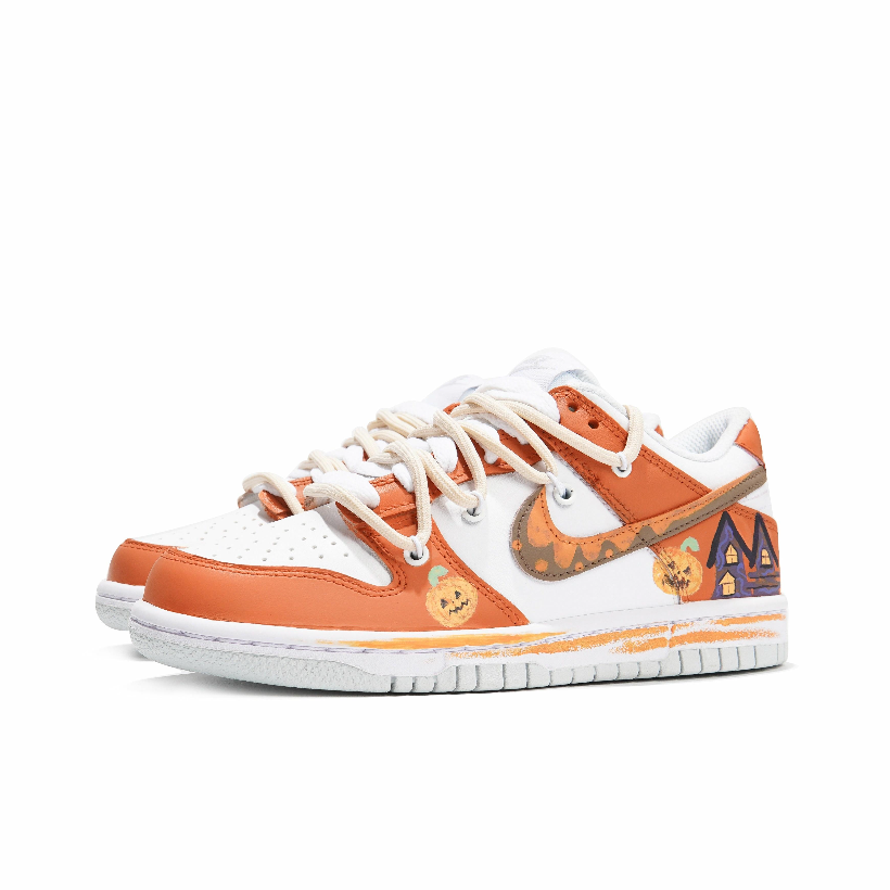 [Custom Witchy Pumpkin's Spooky Night] Dunk Skateboarding Shoes Unisex Low-top Orange/White
