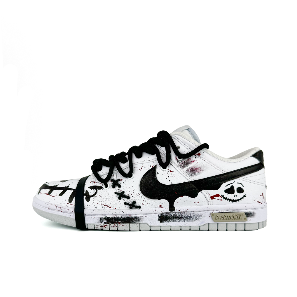 [Custom White Halloween] Dunk Skateboarding Shoes Unisex Low-top White/Black