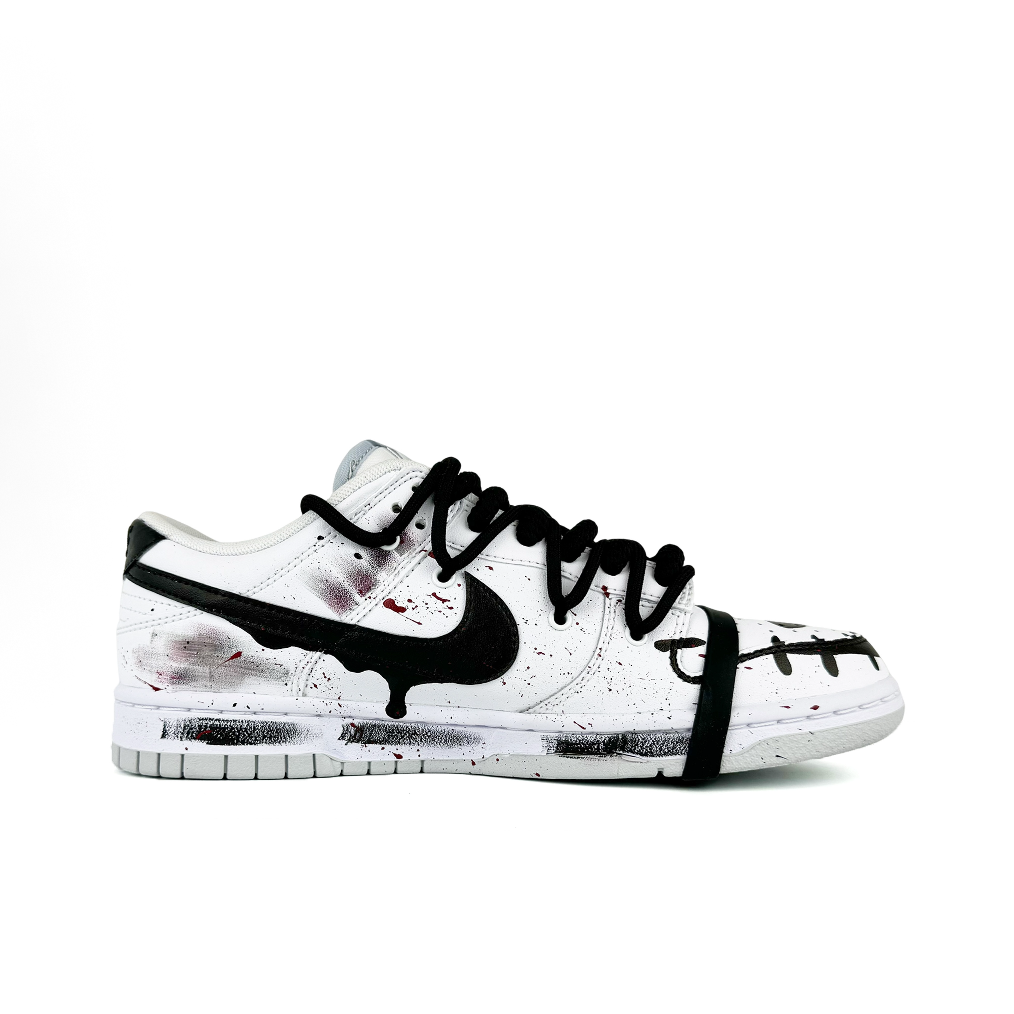 [Custom White Halloween] Dunk Skateboarding Shoes Unisex Low-top White/Black