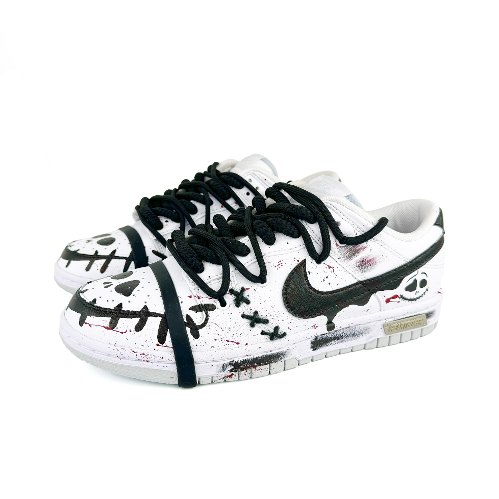 [Custom White Halloween] Dunk Skateboarding Shoes Unisex Low-top White/Black