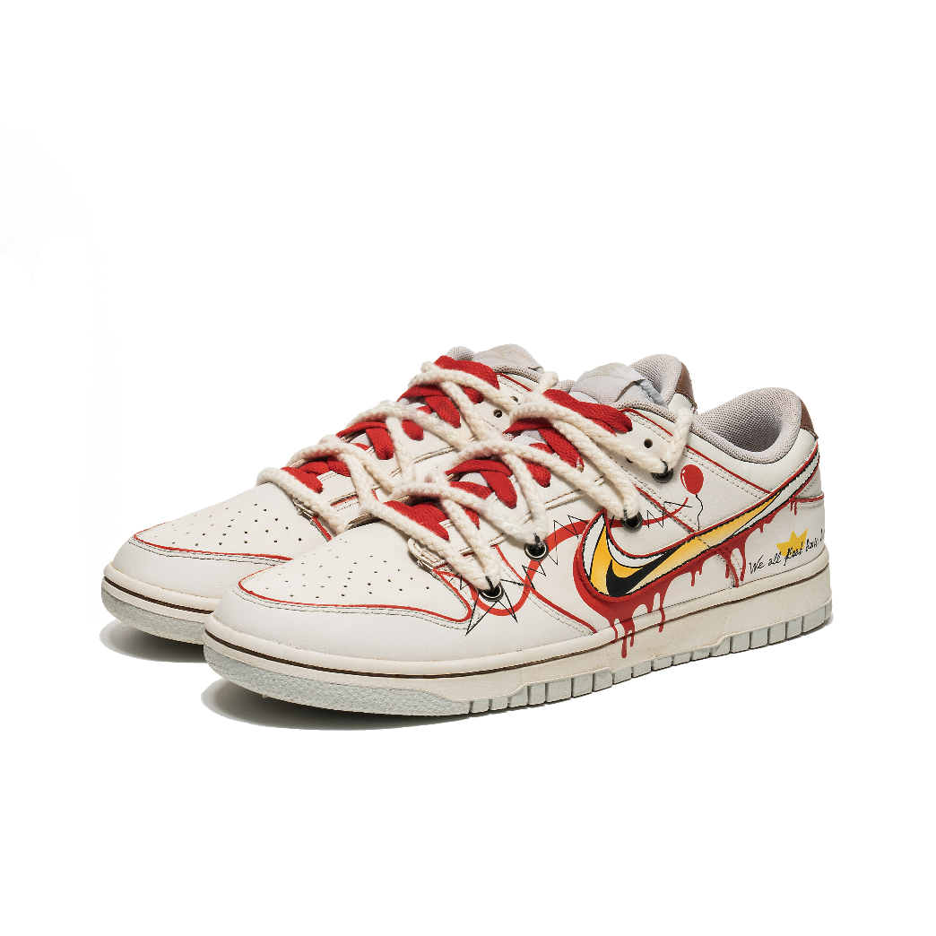 [Custom Halloween Clown] Dunk Skateboarding Shoes Unisex Low-top White/Red
