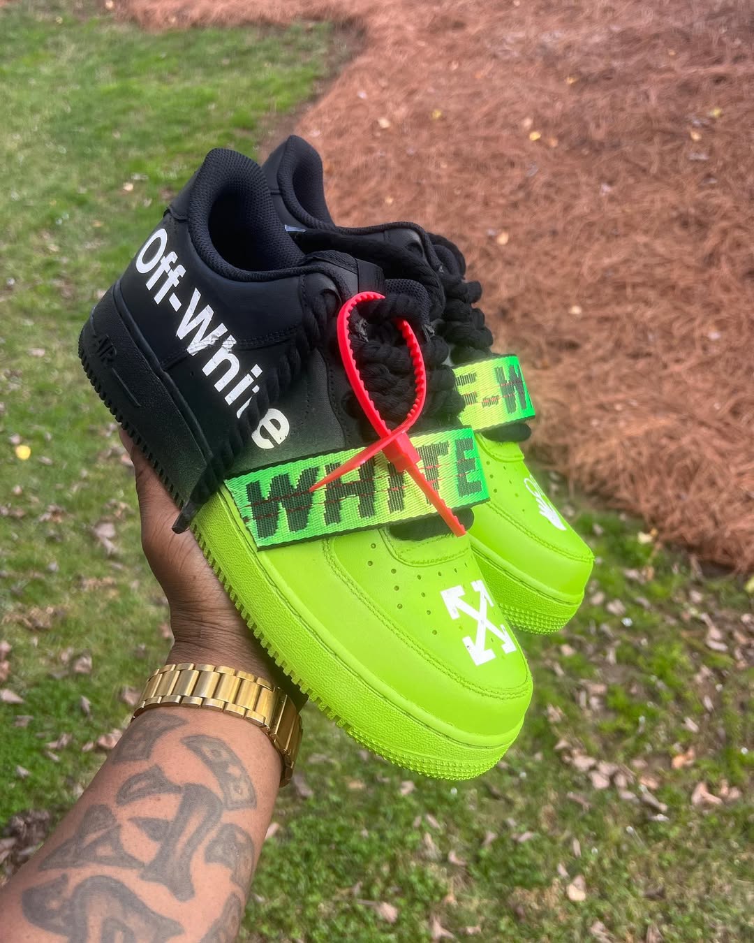 [Custom Off-White Af1’s 💚 Lime Green] Air Force 1 Skateboarding Shoes Unisex Black/Green