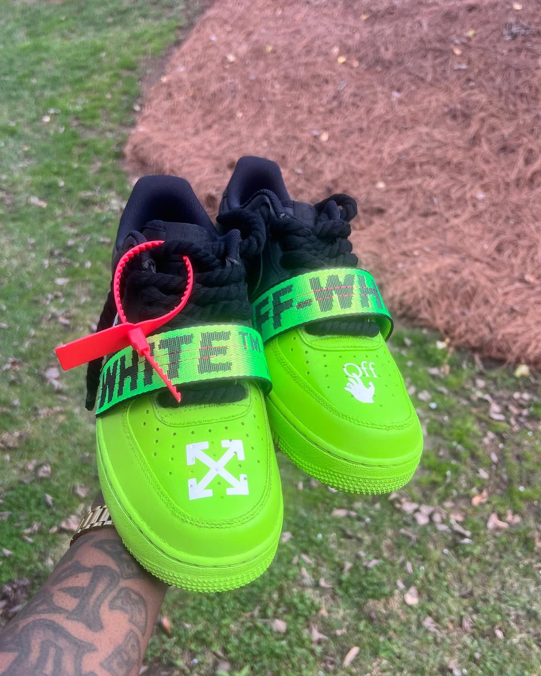 [Custom Off-White Af1’s 💚 Lime Green] Air Force 1 Skateboarding Shoes Unisex Black/Green