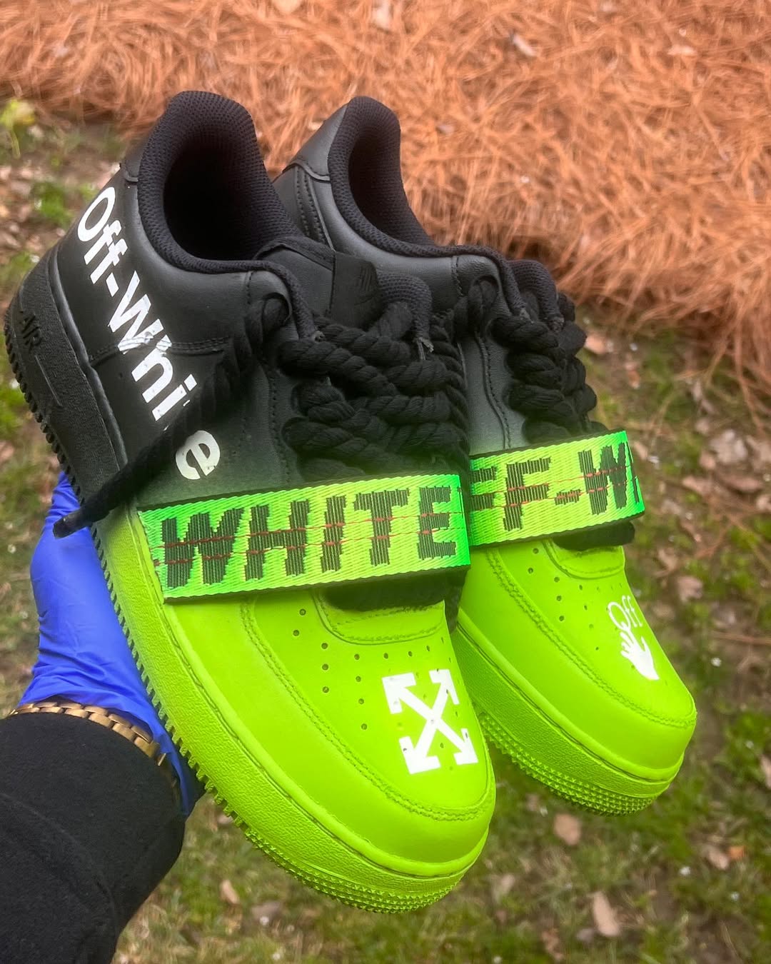 [Custom Off-White Af1’s 💚 Lime Green] Air Force 1 Skateboarding Shoes Unisex Black/Green