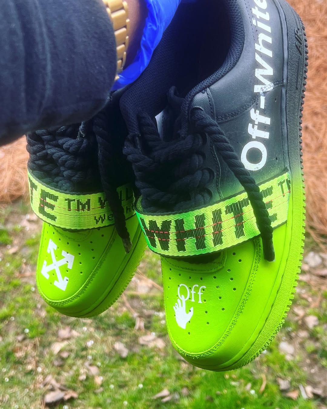 [Custom Off-White Af1’s 💚 Lime Green] Air Force 1 Skateboarding Shoes Unisex Black/Green