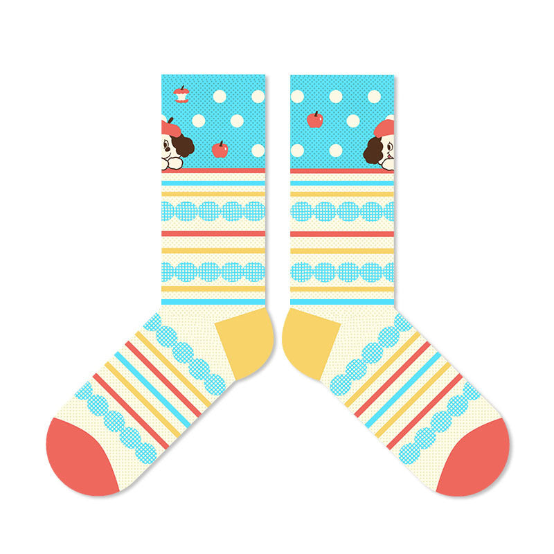 Greedy Dog - Cute Cartoon Women's Socks - Thin Glass Silk Stockings, Fashionable Breathable Mesh Mid-Crew Socks - Kawaii Illustration Design