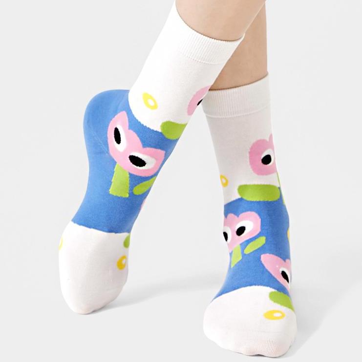 Cotton Socks Women Spring Middle Tube Socks Cute Cartoon Spring And Autumn Ladies Long Socks 5 Pairs( Size 35-42)