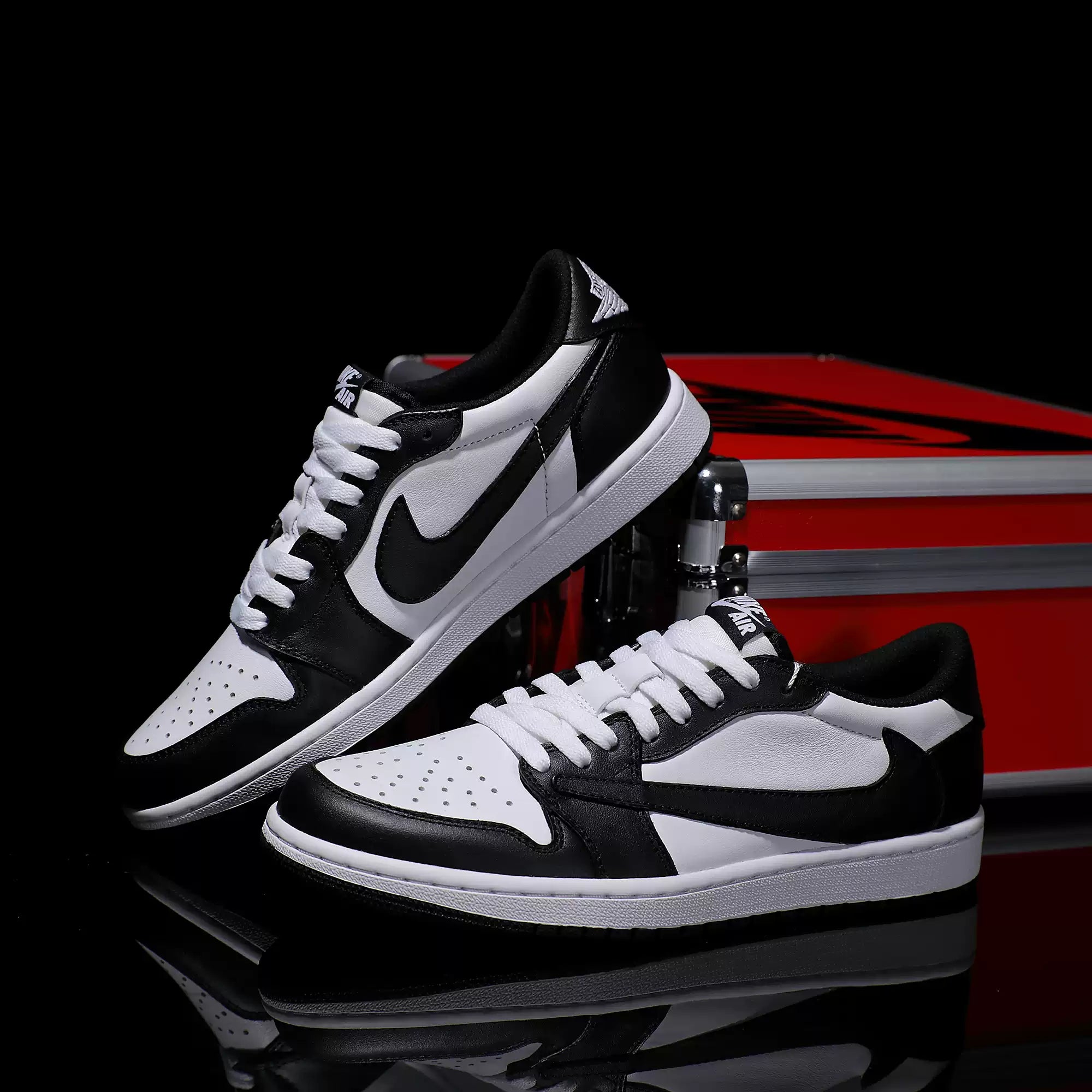[Custom Panda White Black - Reverse Hook] Air Jordan Low - Top Skateboarding Shoes Unisex