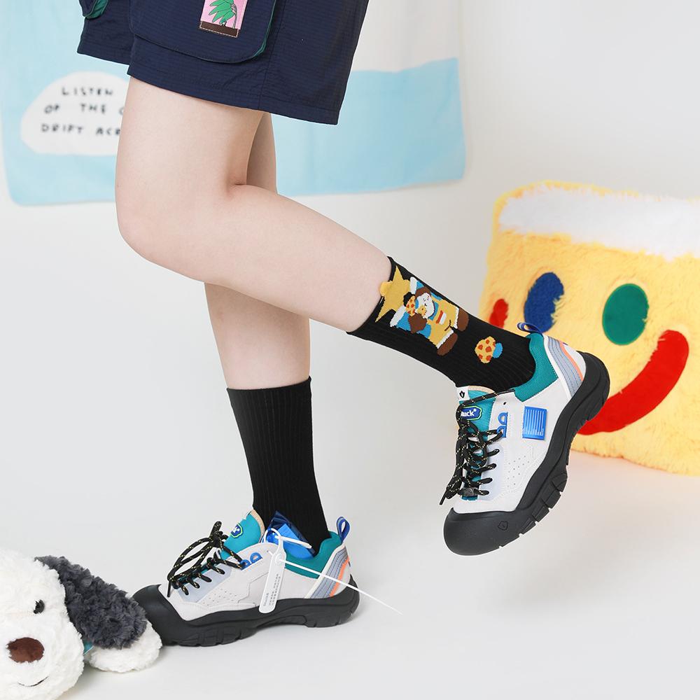 Puppy Diary - Spring & Summer New Cartoon Illustration Vintage Checkered Star Mid-Calf Socks (Cotton, Women's, 5 Pairs, Size 35-42)