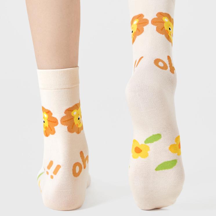 Cotton Socks Women Spring Middle Tube Socks Cute Cartoon Spring And Autumn Ladies Long Socks 5 Pairs( Size 35-42)