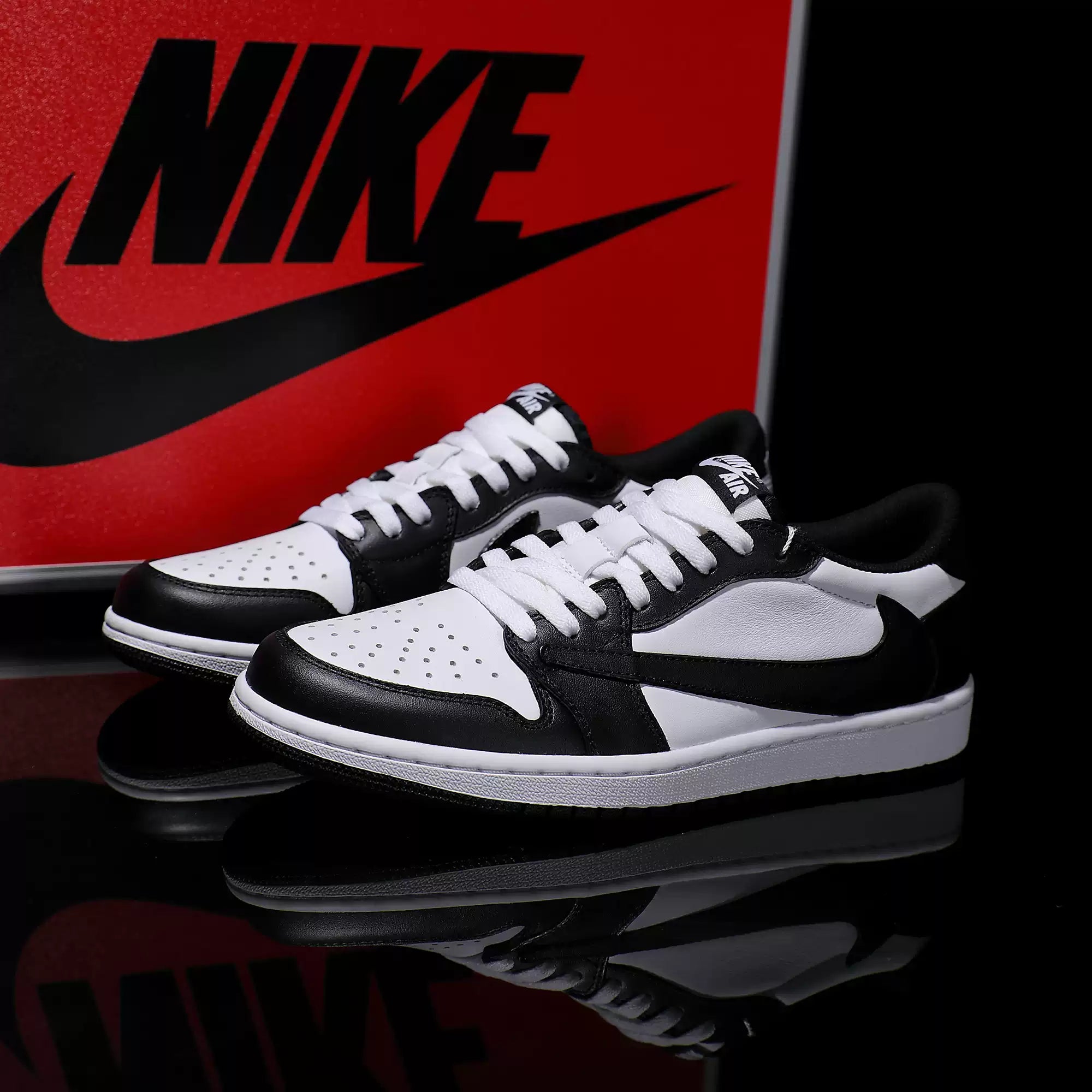 [Custom Panda White Black - Reverse Hook] Air Jordan Low - Top Skateboarding Shoes Unisex