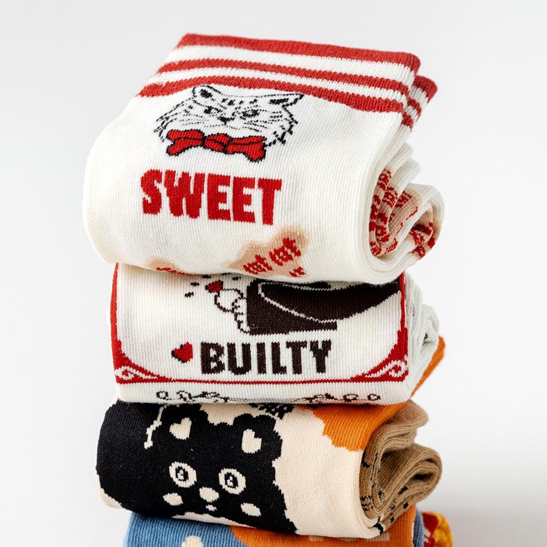 Vintage Pictorial - Mid Cotton Socks Women Non-Slip Sports Fashion 5 Pairs