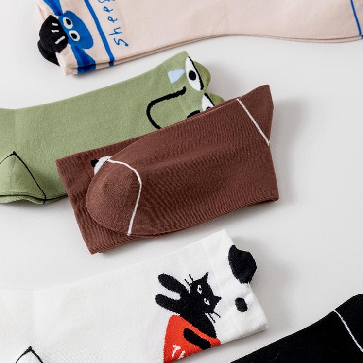 Therapeutic Cute Pet - Anti-Slip Socks, Unisex Breathable Mid-Crew Socks for Men & Women, Trendy Couple Matching Pairs, Moisture-Wicking Casual Wear 5 Pairs  (Spring/Fall)
