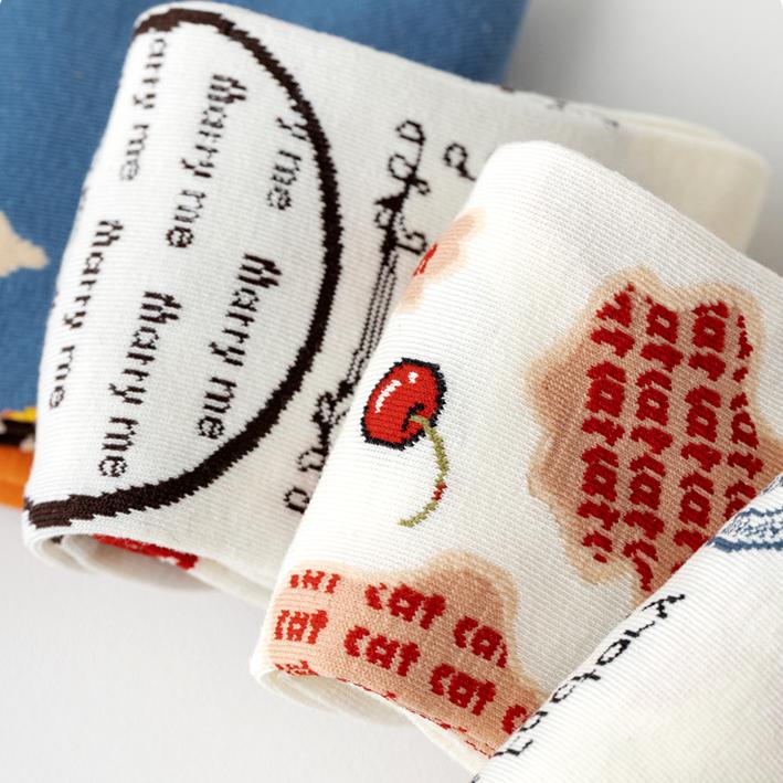 Vintage Pictorial - Mid Cotton Socks Women Non-Slip Sports Fashion 5 Pairs