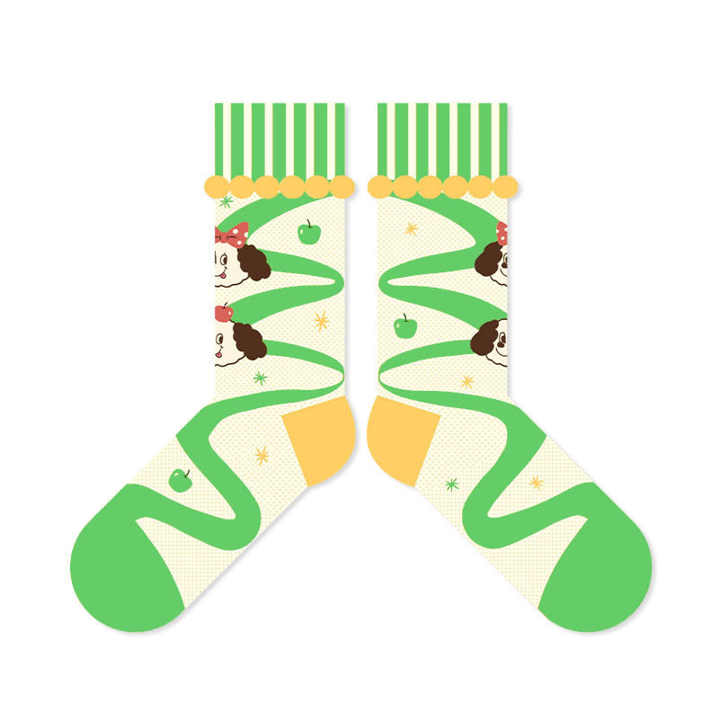 Greedy Dog - Cute Cartoon Women's Socks - Thin Glass Silk Stockings, Fashionable Breathable Mesh Mid-Crew Socks - Kawaii Illustration Design