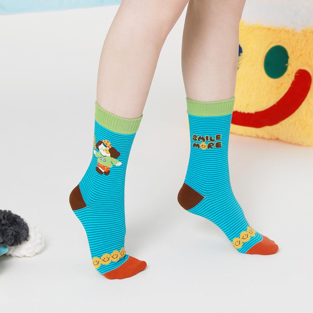 Puppy Diary - Spring & Summer New Cartoon Illustration Vintage Checkered Star Mid-Calf Socks (Cotton, Women's, 5 Pairs, Size 35-42)