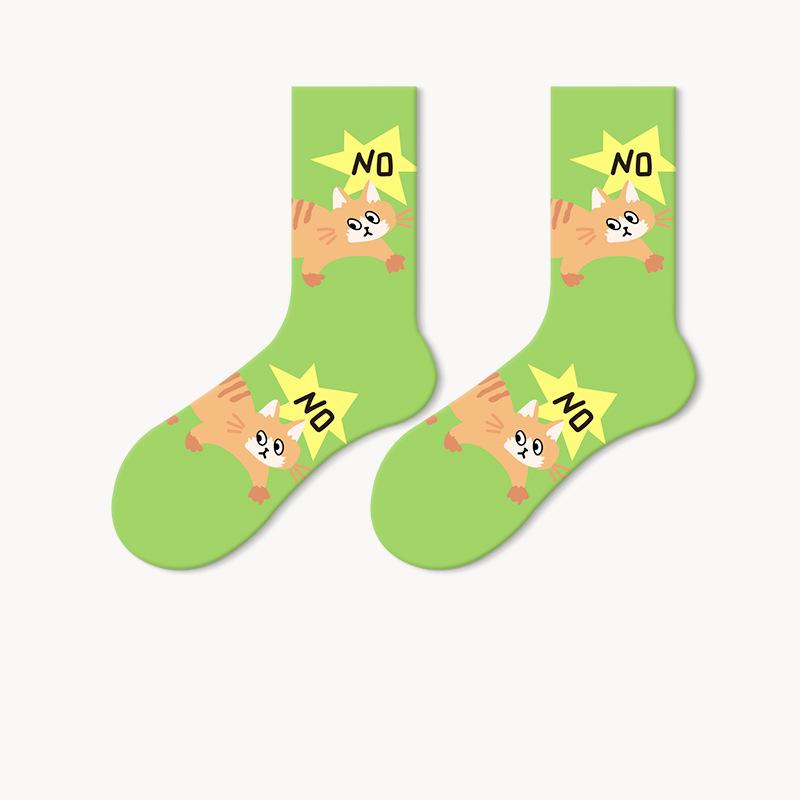 Cotton Socks Women Spring Middle Tube Socks Cute Cartoon Spring And Autumn Ladies Long Socks 5 Pairs( Size 35-42)