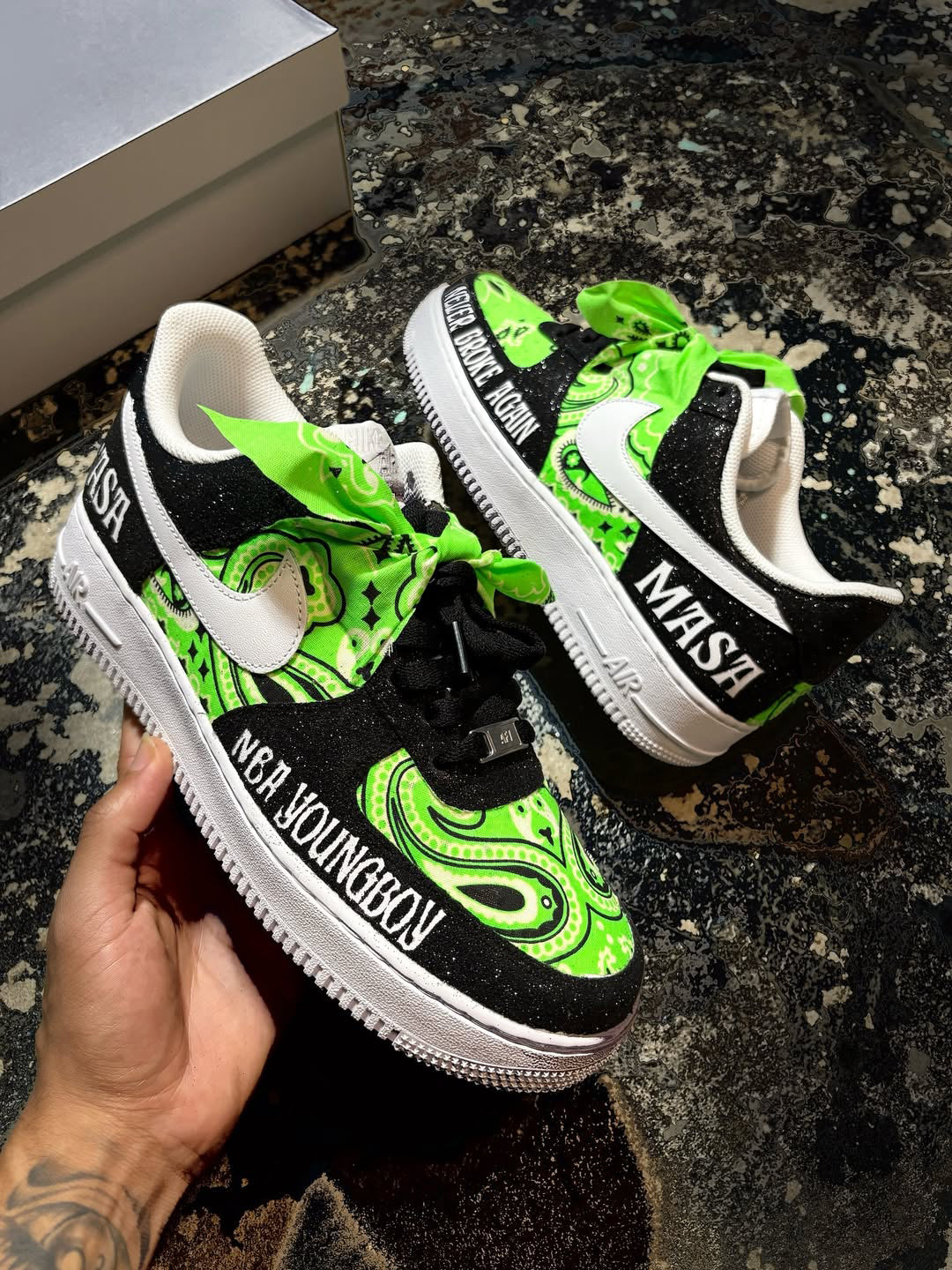 [Custom YB MASA] Air Force 1 Low - Top Unisex Skateboarding Shoes Black/Green