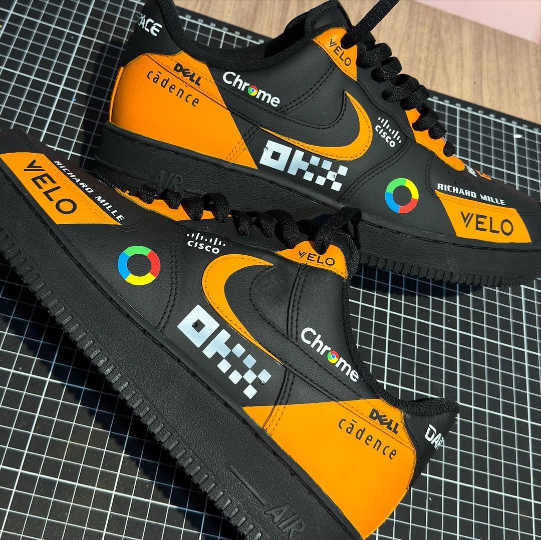 [Customized F1Racing - MCL38] Air Force 1 Shoes Unisex Black/Orange