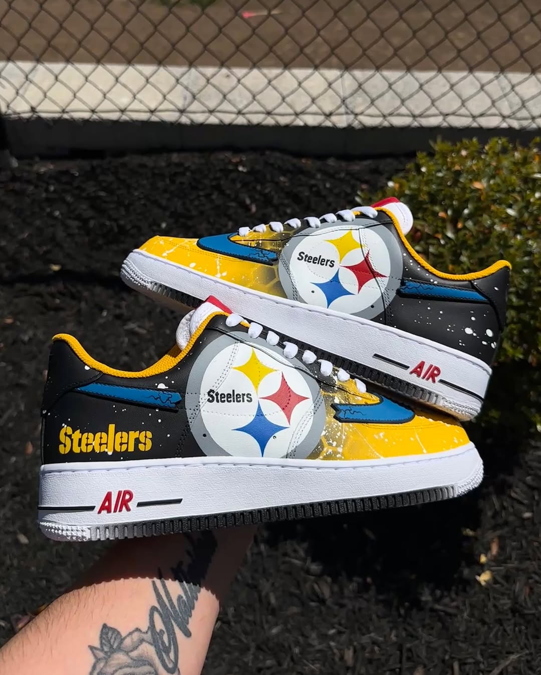 [Customized Steelers] Air Force 1 Low-top Shoes Hand-drawn Unisex Faded Color Black/Yellow