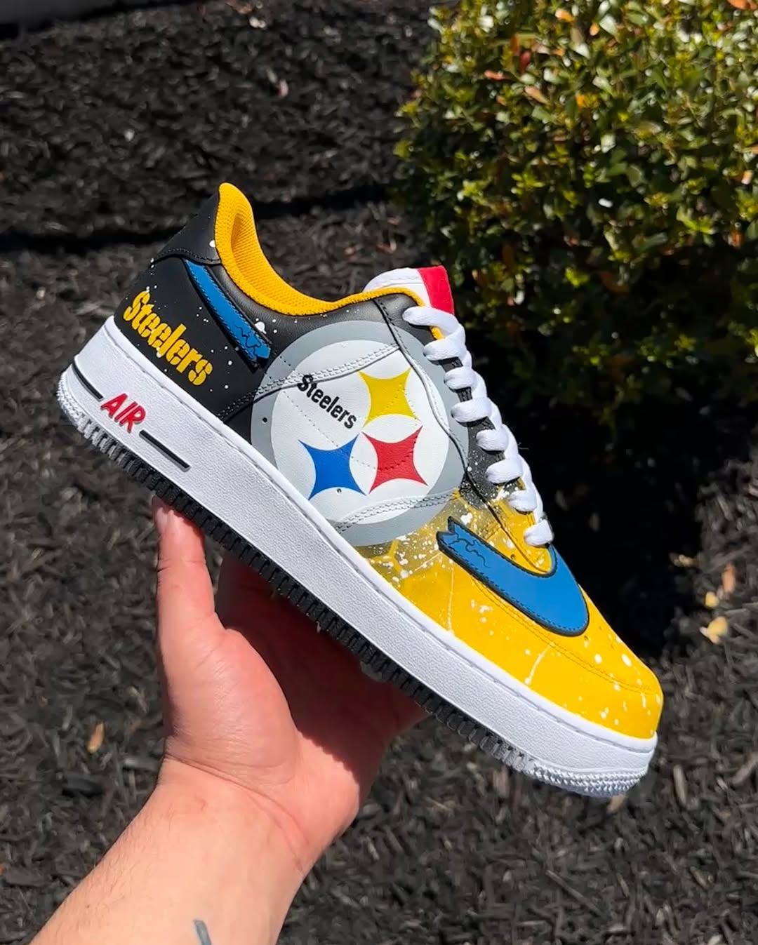 [Customized Steelers] Air Force 1 Low-top Shoes Hand-drawn Unisex Faded Color Black/Yellow