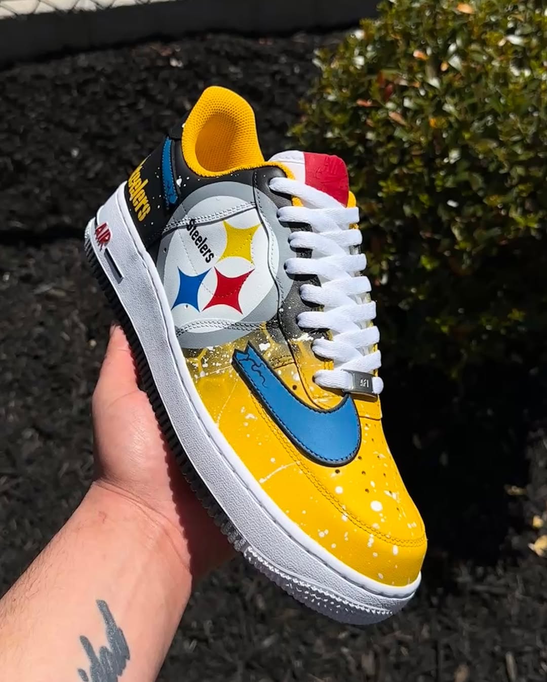 [Customized Steelers] Air Force 1 Low-top Shoes Hand-drawn Unisex Faded Color Black/Yellow