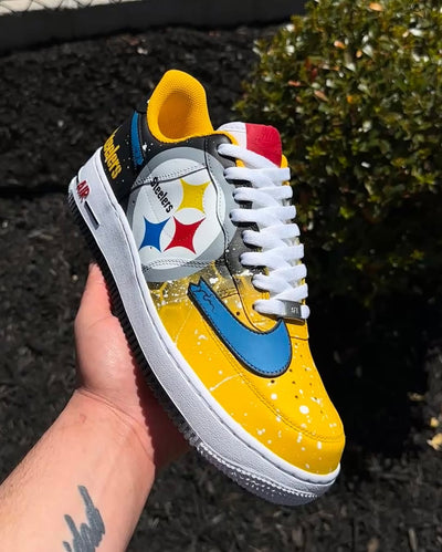 [Customized Steelers] Air Force 1 Low-top Shoes Hand-drawn Unisex Faded Color Black/Yellow