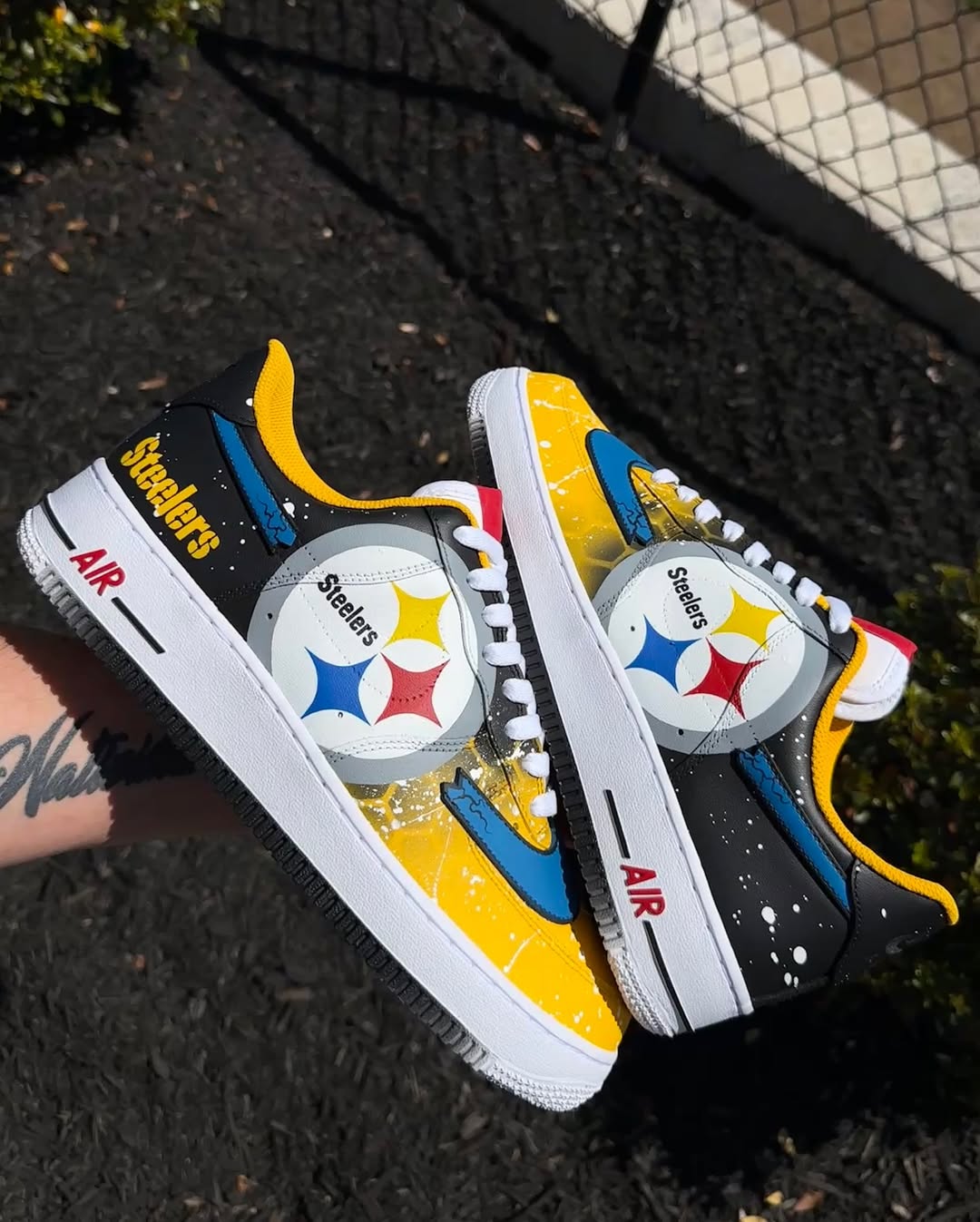 [Customized Steelers] Air Force 1 Low-top Shoes Hand-drawn Unisex Faded Color Black/Yellow