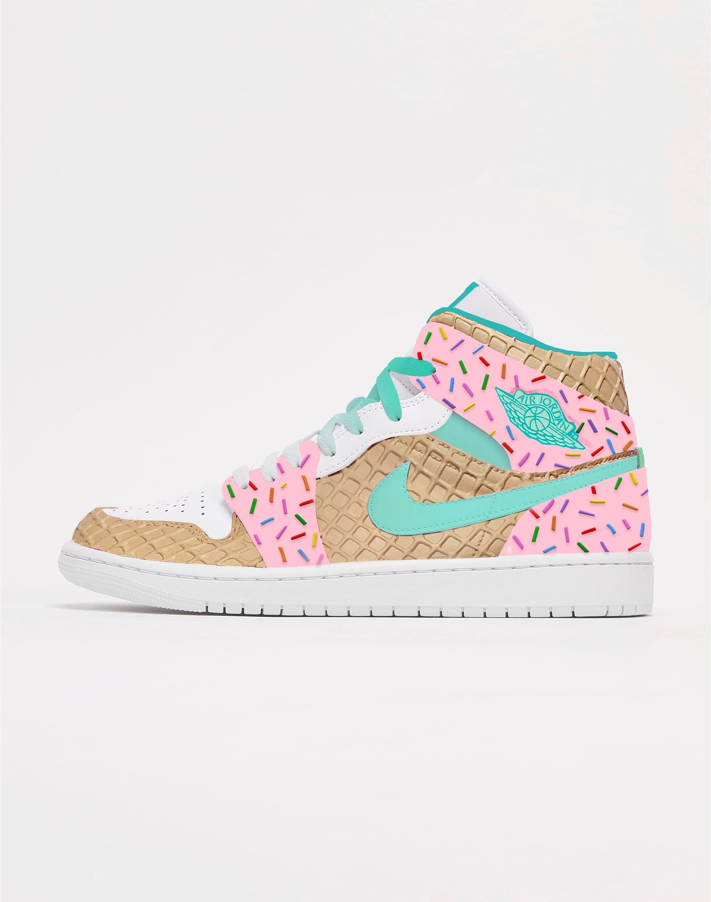 [Custom Strawberry Mint Ice Cream] Air Jordan 1 High Top Unisex Skateboarding Shoes Green/Pink