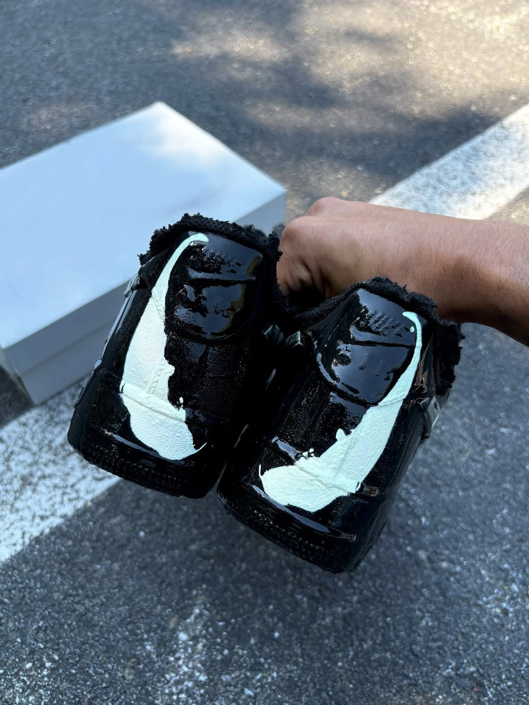 [Custom Venom - Patent Leather] Air Force 1 Low - Top Unisex Skateboarding Shoes Black