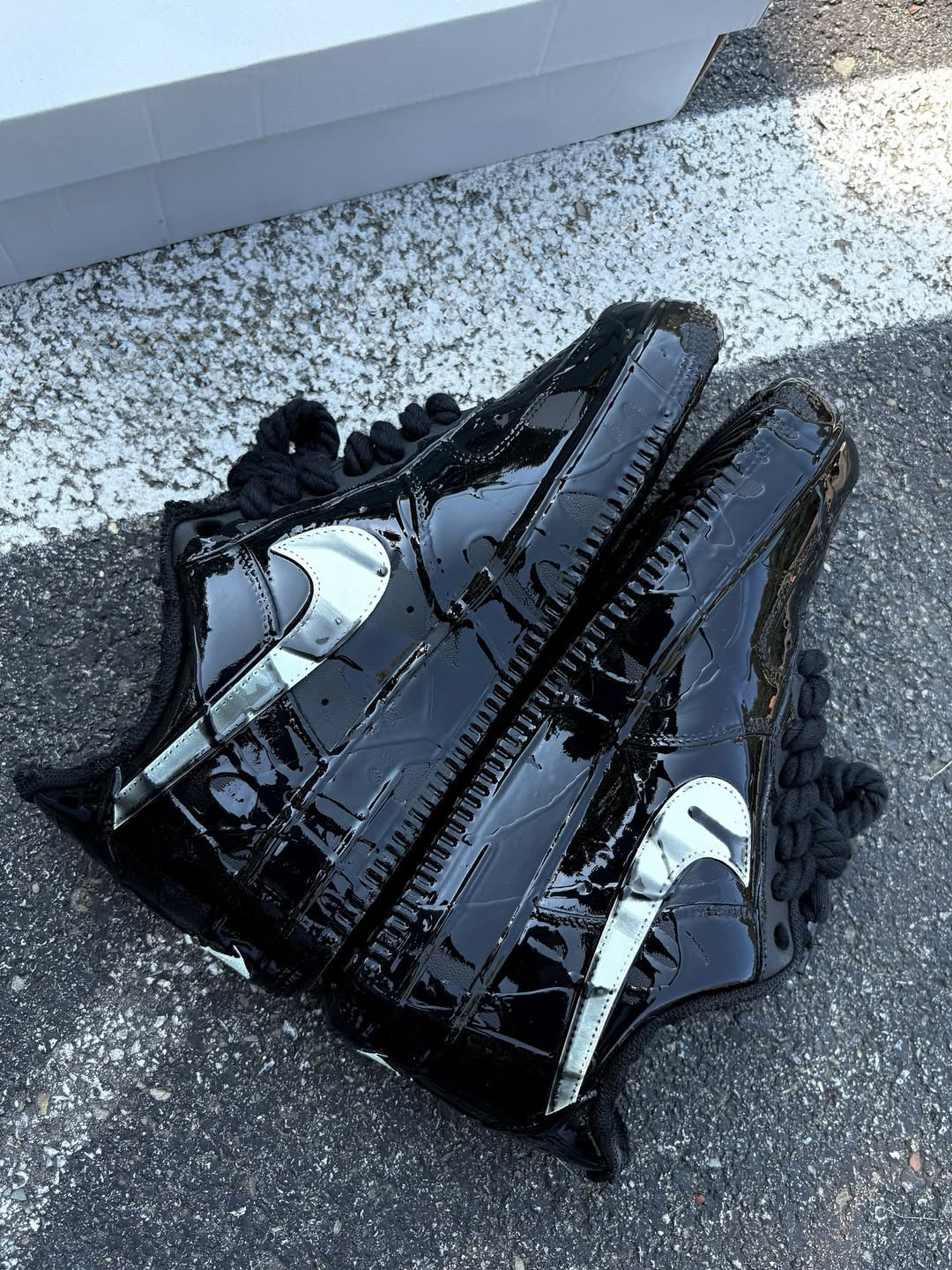 [Custom Venom - Patent Leather] Air Force 1 Low - Top Unisex Skateboarding Shoes Black