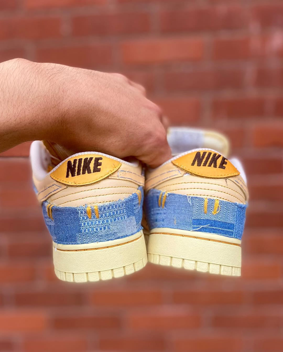 [Customized Denim Patchwork] Dunk Low-top Shoes Unisex Denim Style Blue/Brown