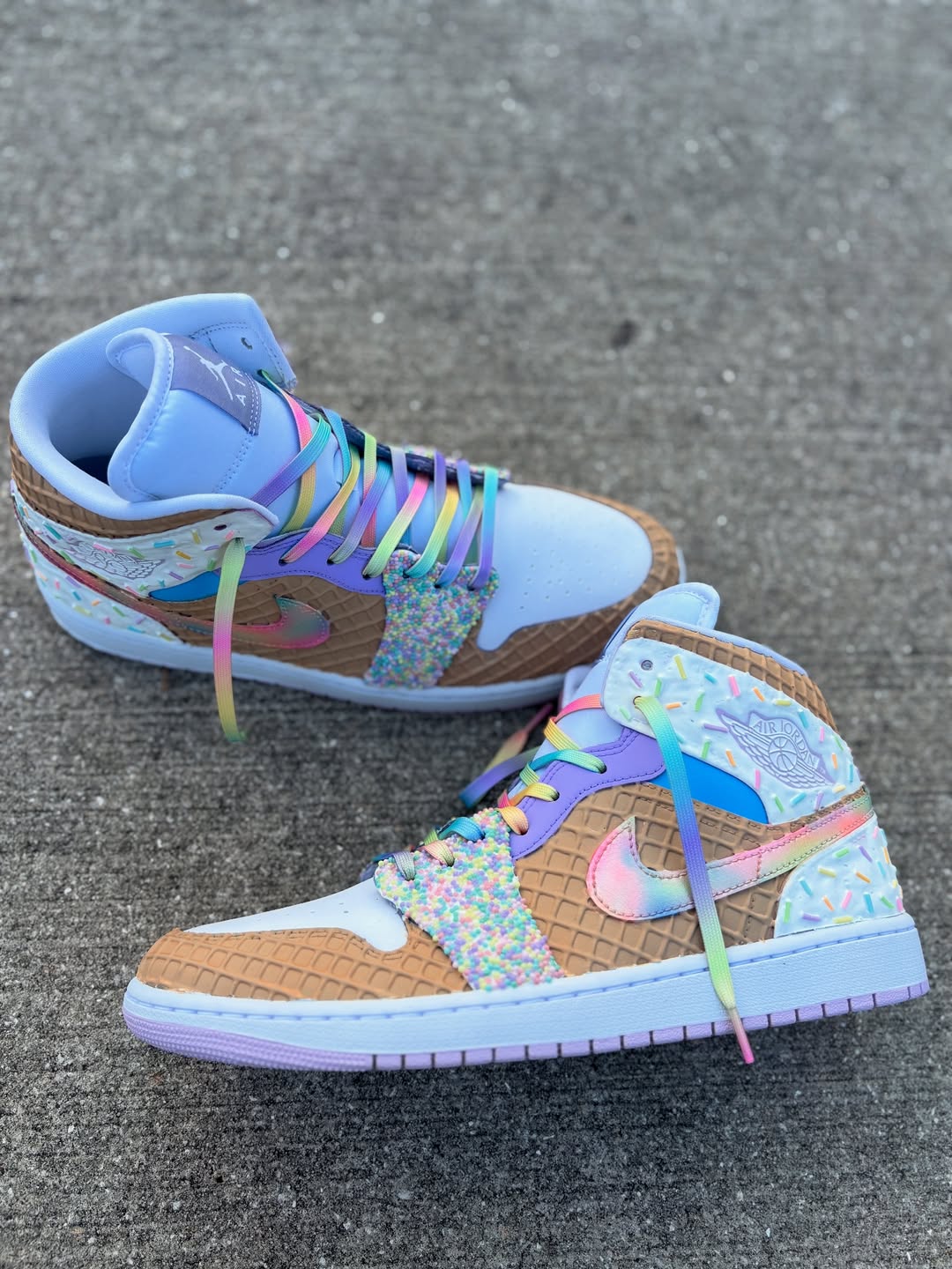 [Custom Rainbow Ice Cream] Air Jordan 1 High Top Unisex Skateboarding Shoes
