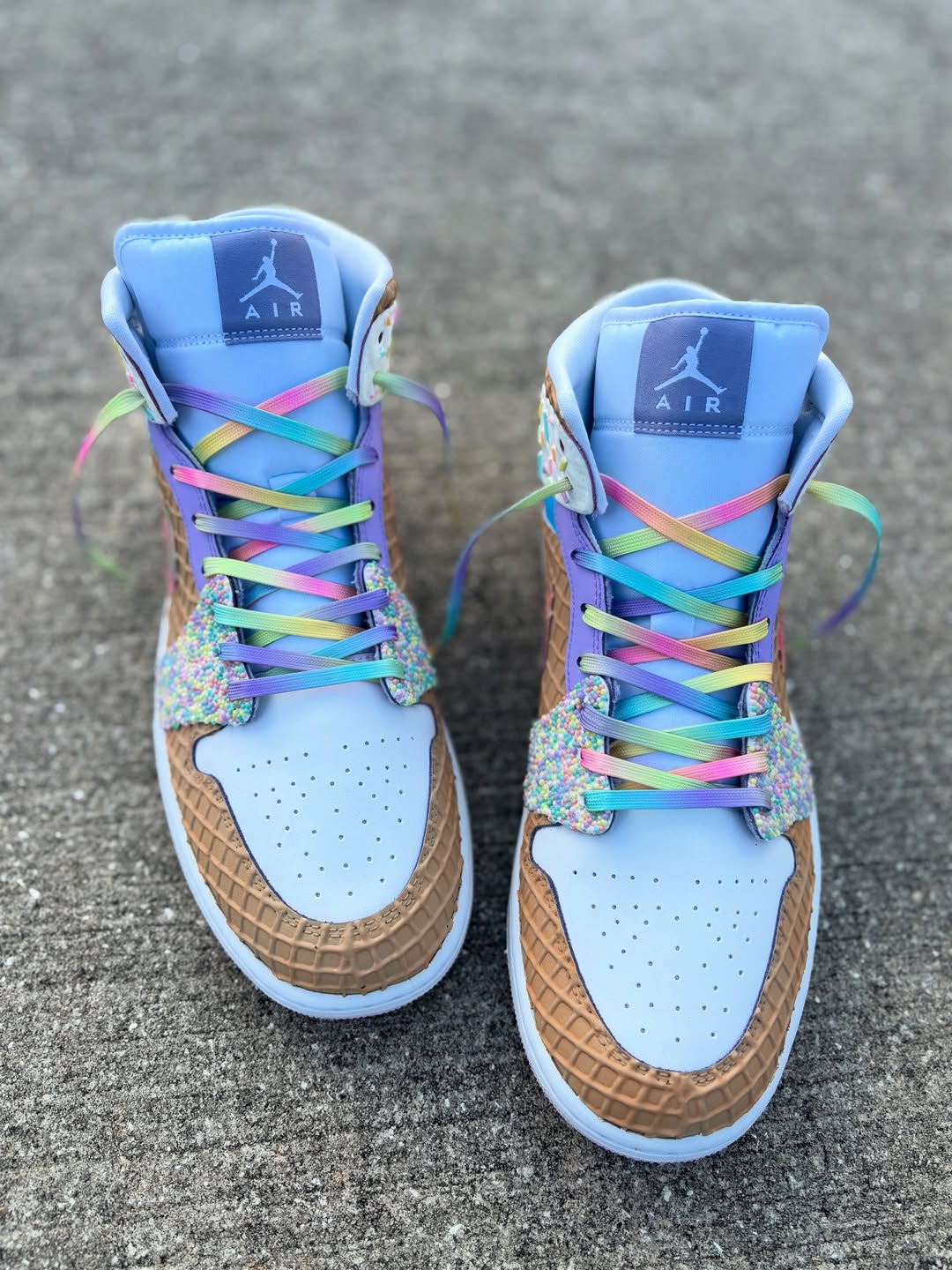 [Custom Rainbow Ice Cream] Air Jordan 1 High Top Unisex Skateboarding Shoes