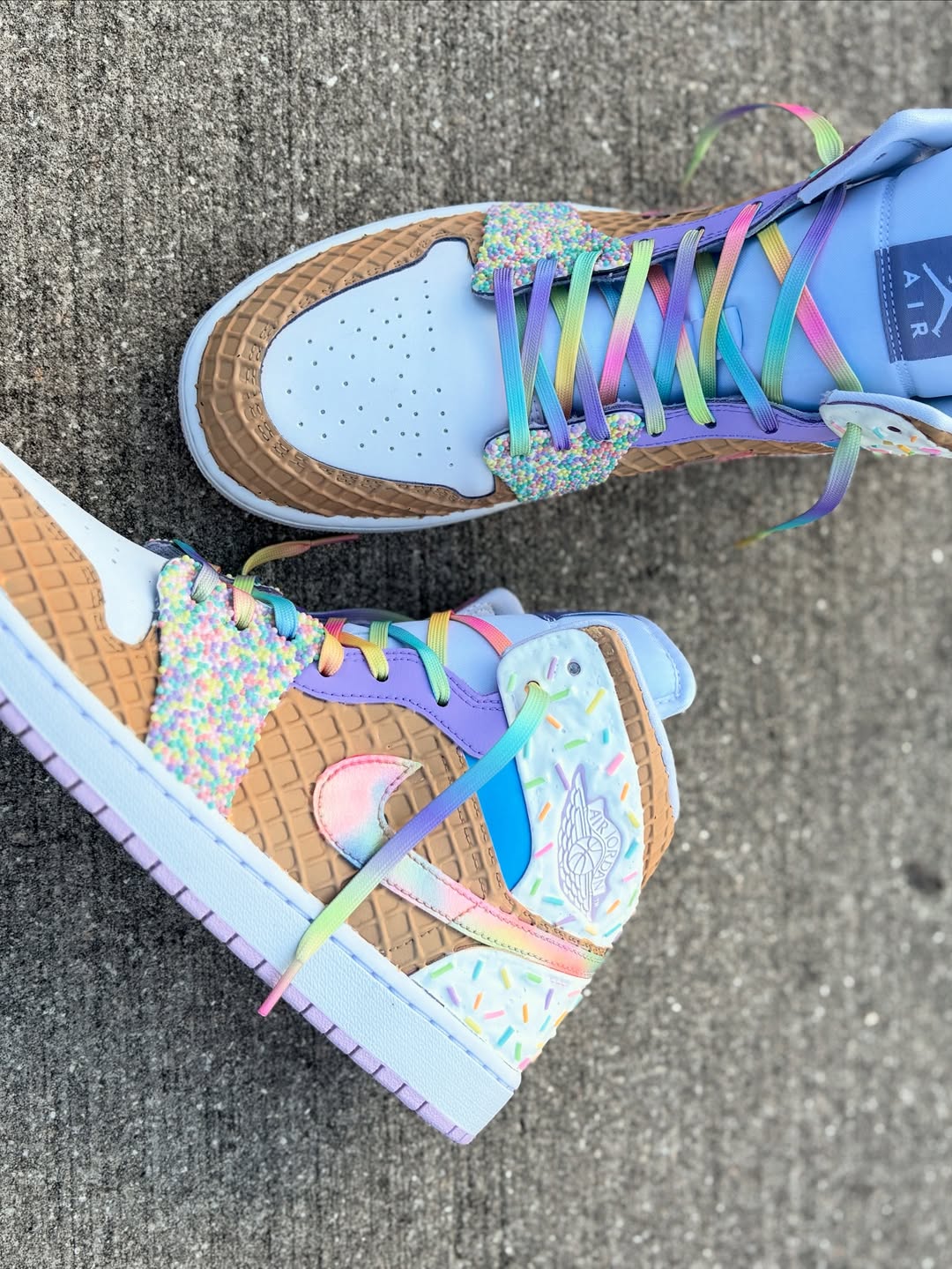 [Custom Rainbow Ice Cream] Air Jordan 1 High Top Unisex Skateboarding Shoes