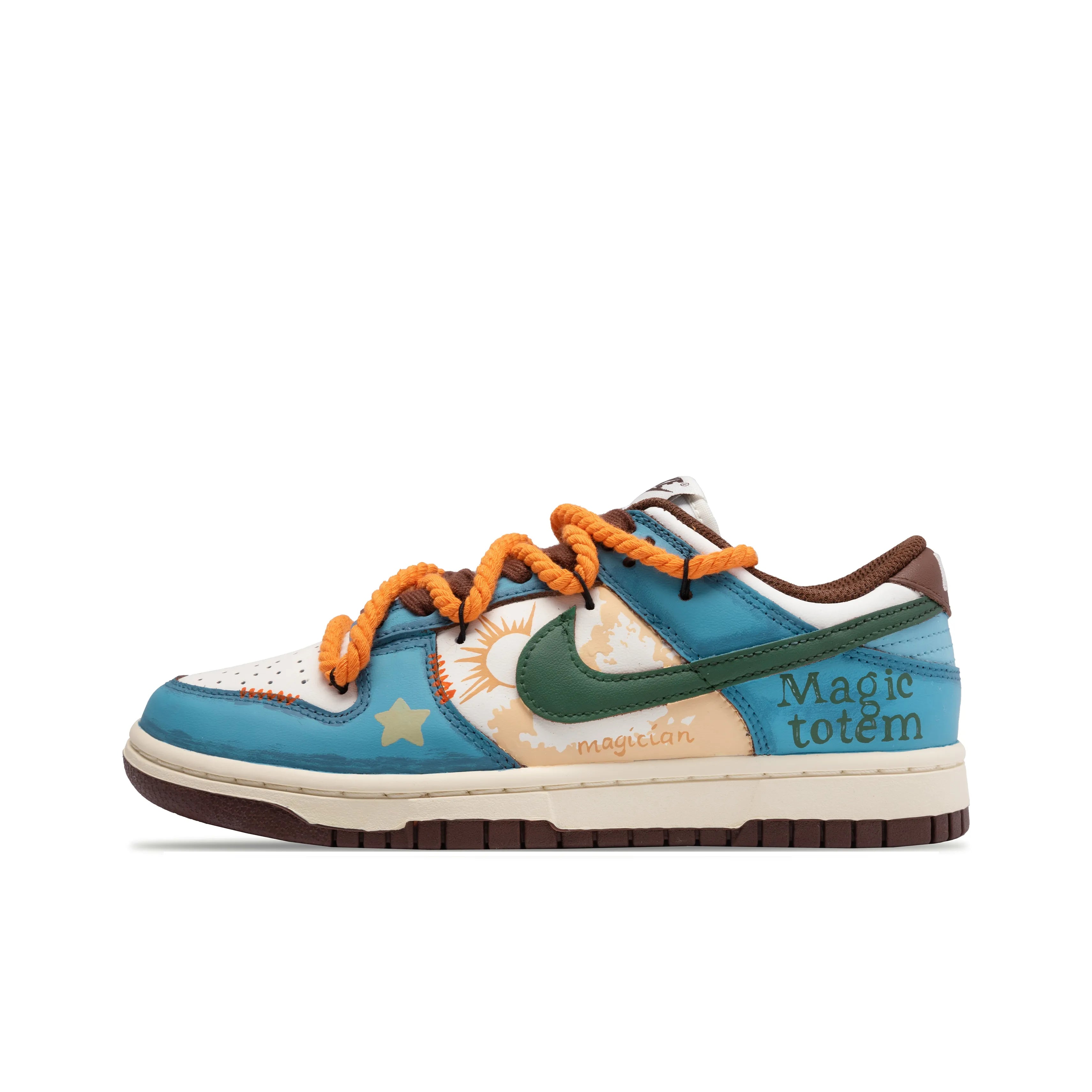 [Custom Magician] Dunk Skateboarding Shoes Unisex Graffiti Blue/Brown