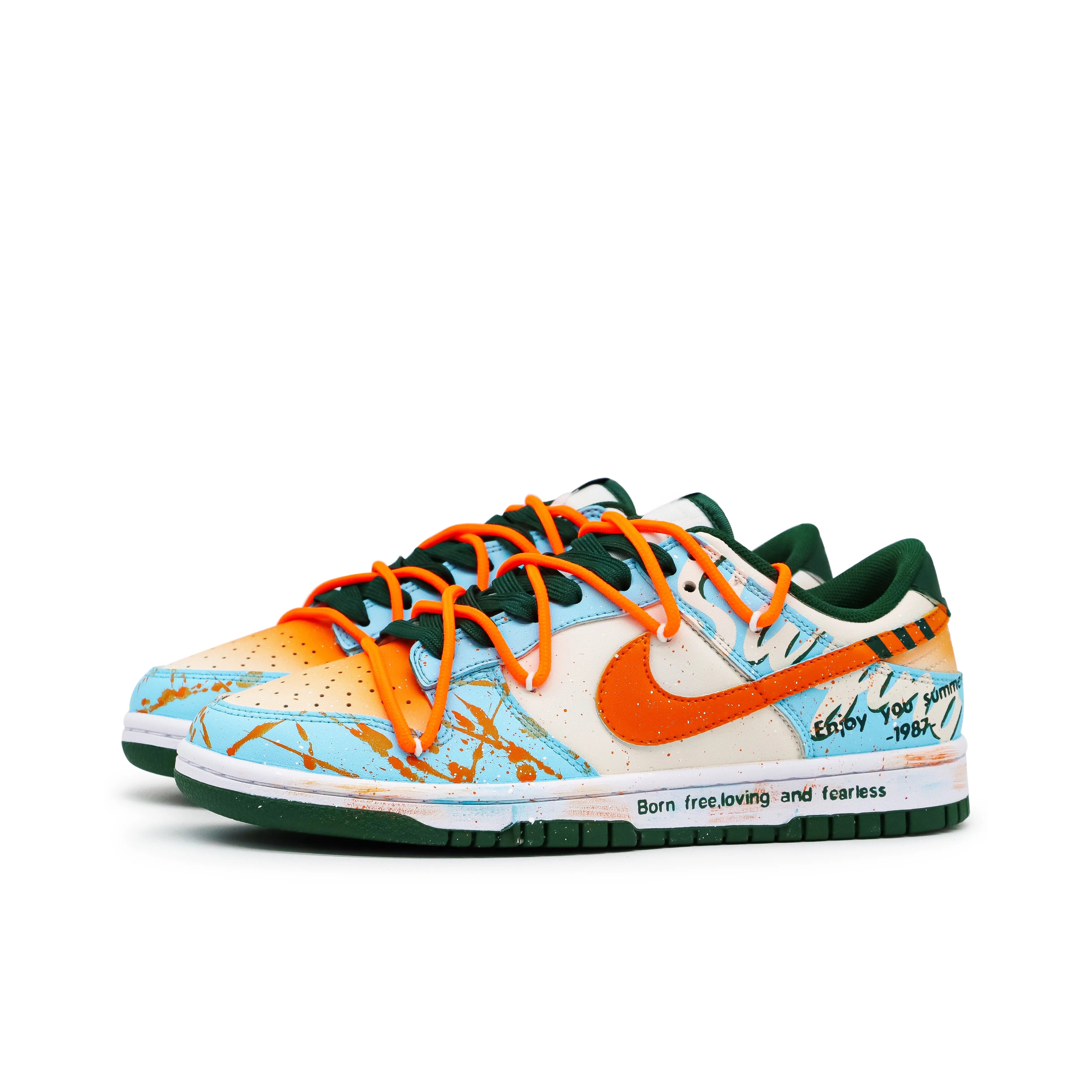 [Custom Hawaiian Sunshine] Dunk Low Skateboard Shoes Unisex Orange/Blue