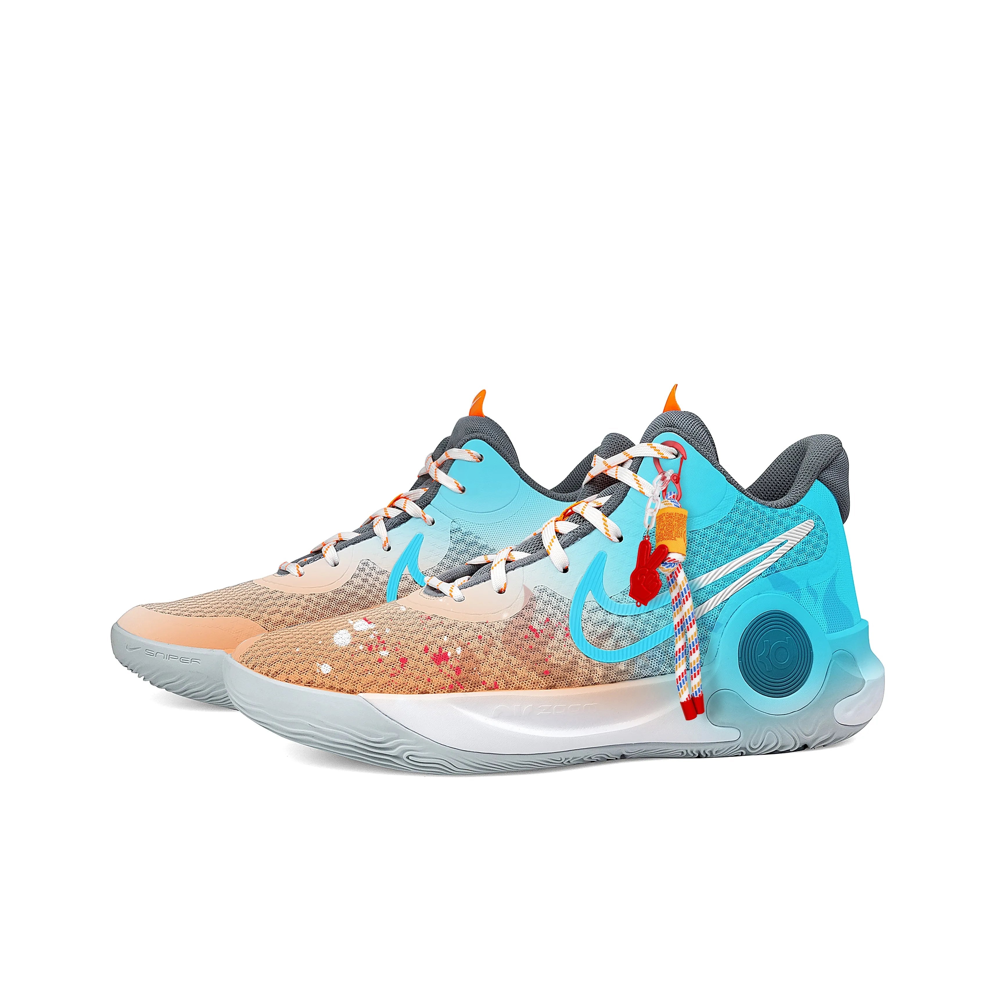 [Custom Azure-Orange Obscure Flame] KD Trey 5 IX Basketball Shoes Unisex Mid-Top Blue/Orange