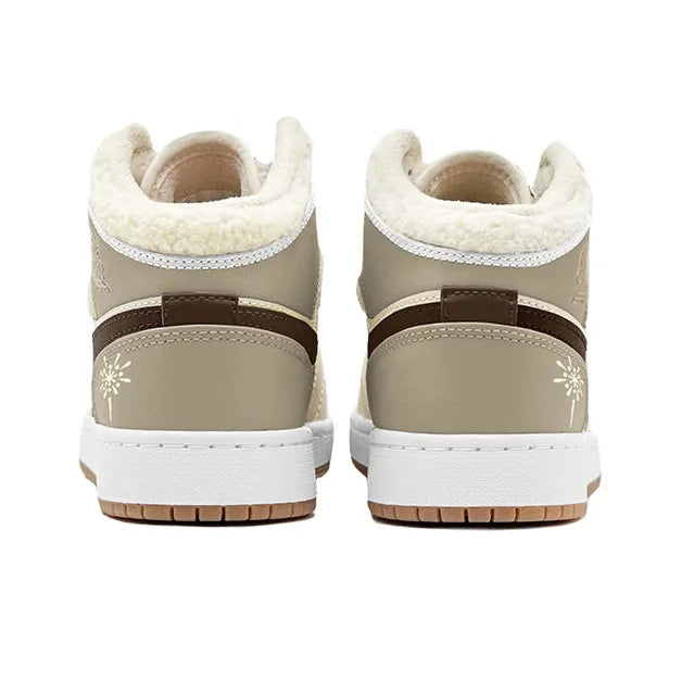 [Custom Warm Winter - Romantic Fireworks] Jordan Air Jordan 1 High Top Female Skateboarding Shoes Khaki Color