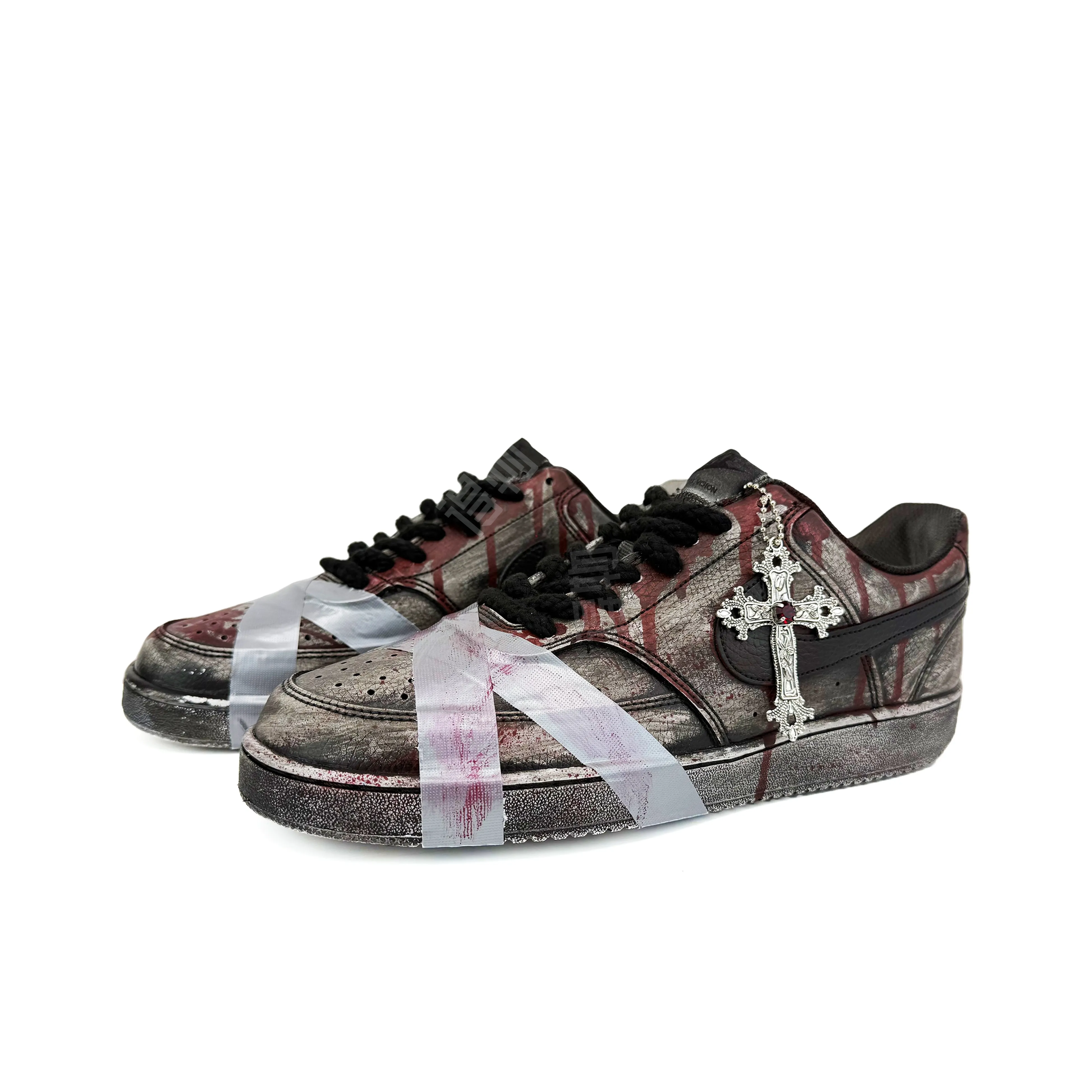 [Custom Dark Cross] Court Vision 1 Skateboard Shoes Unisex Gothic Style