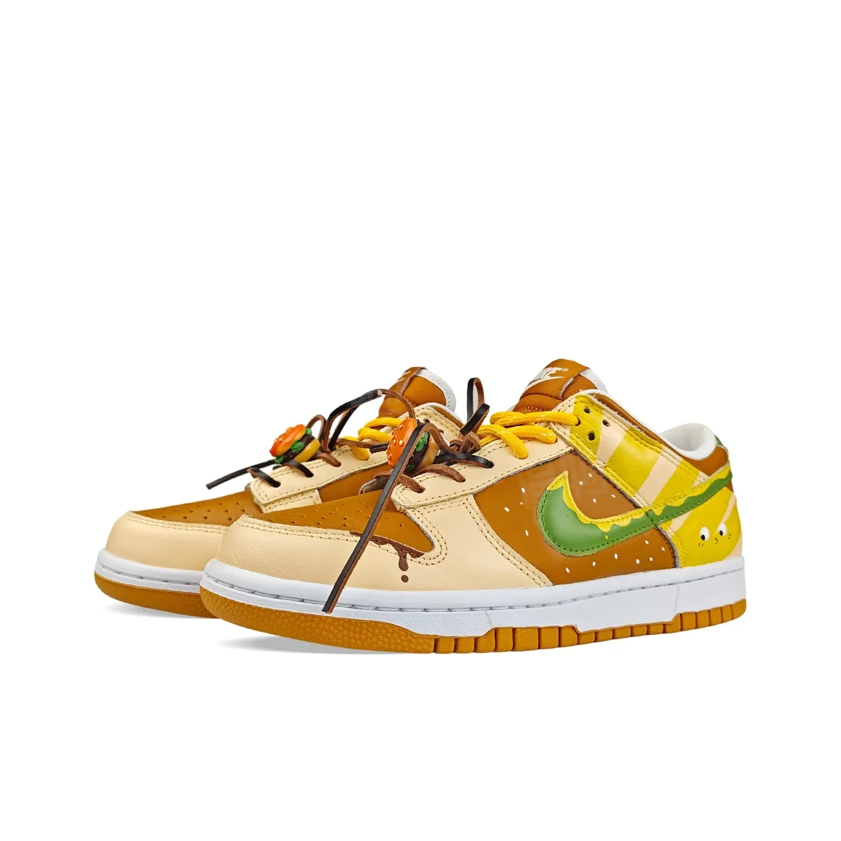 [Custom Mr. Hamburger] Dunk Low Skateboarding Shoes Unisex Brown/Yellow