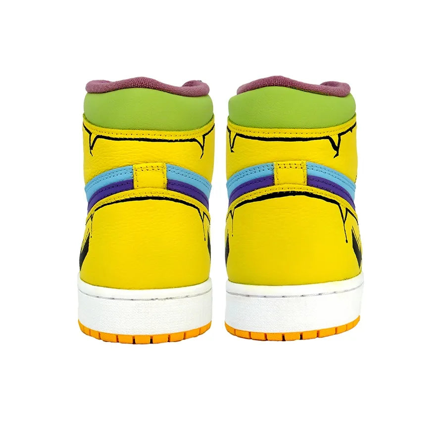 [Custom Stunning] Air Jordan 1 High Top Unisex Skateboarding Shoes Yellow/Green/Blue