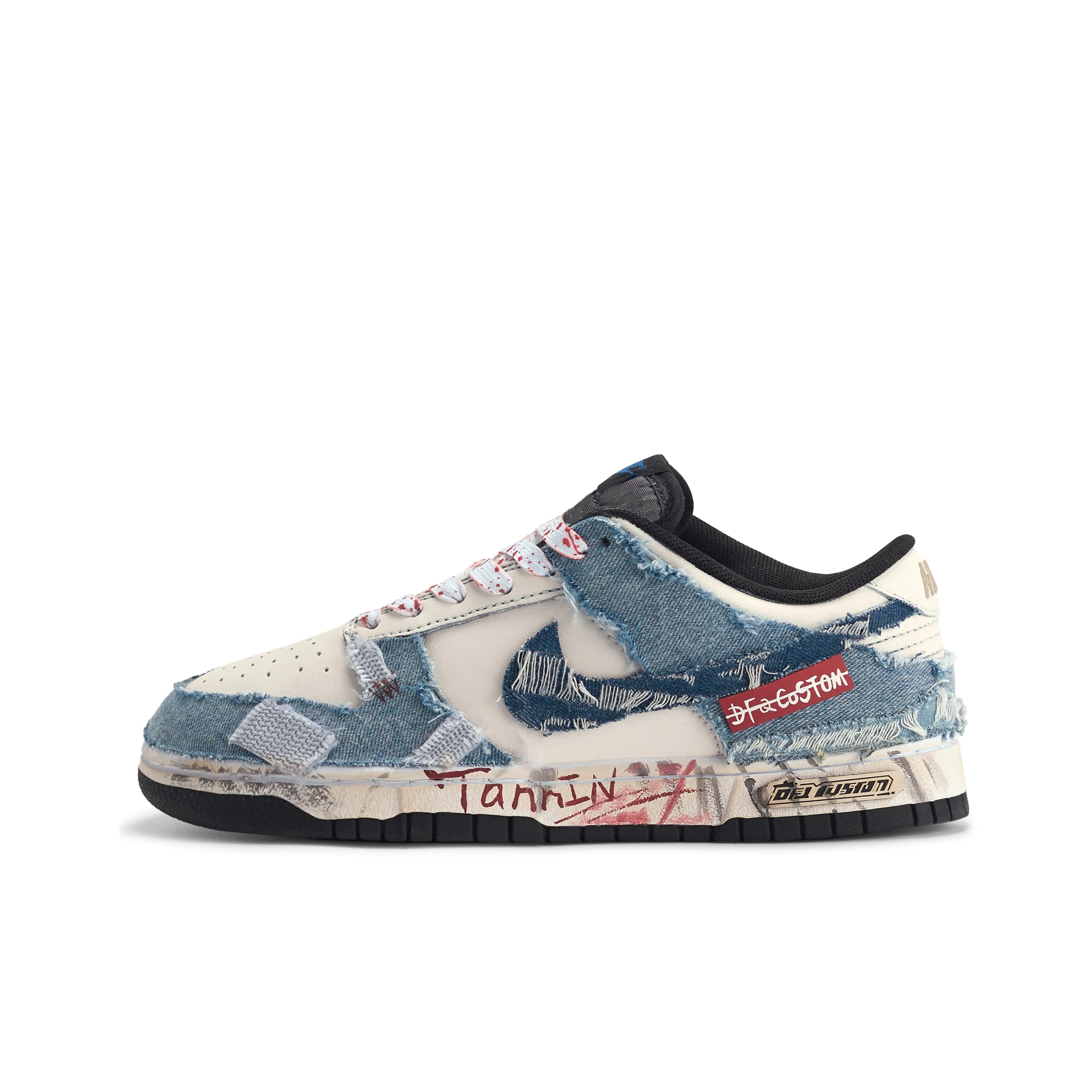 [Custom Patched Rebel] Dunk Low Skateboard Shoes Unisex Denim Style