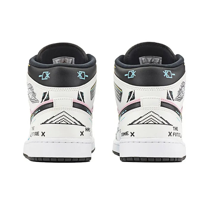 [Custom Cyber Cotton Candy] Jordan Air Jordan 1 Mid Unisex Skateboarding Shoes