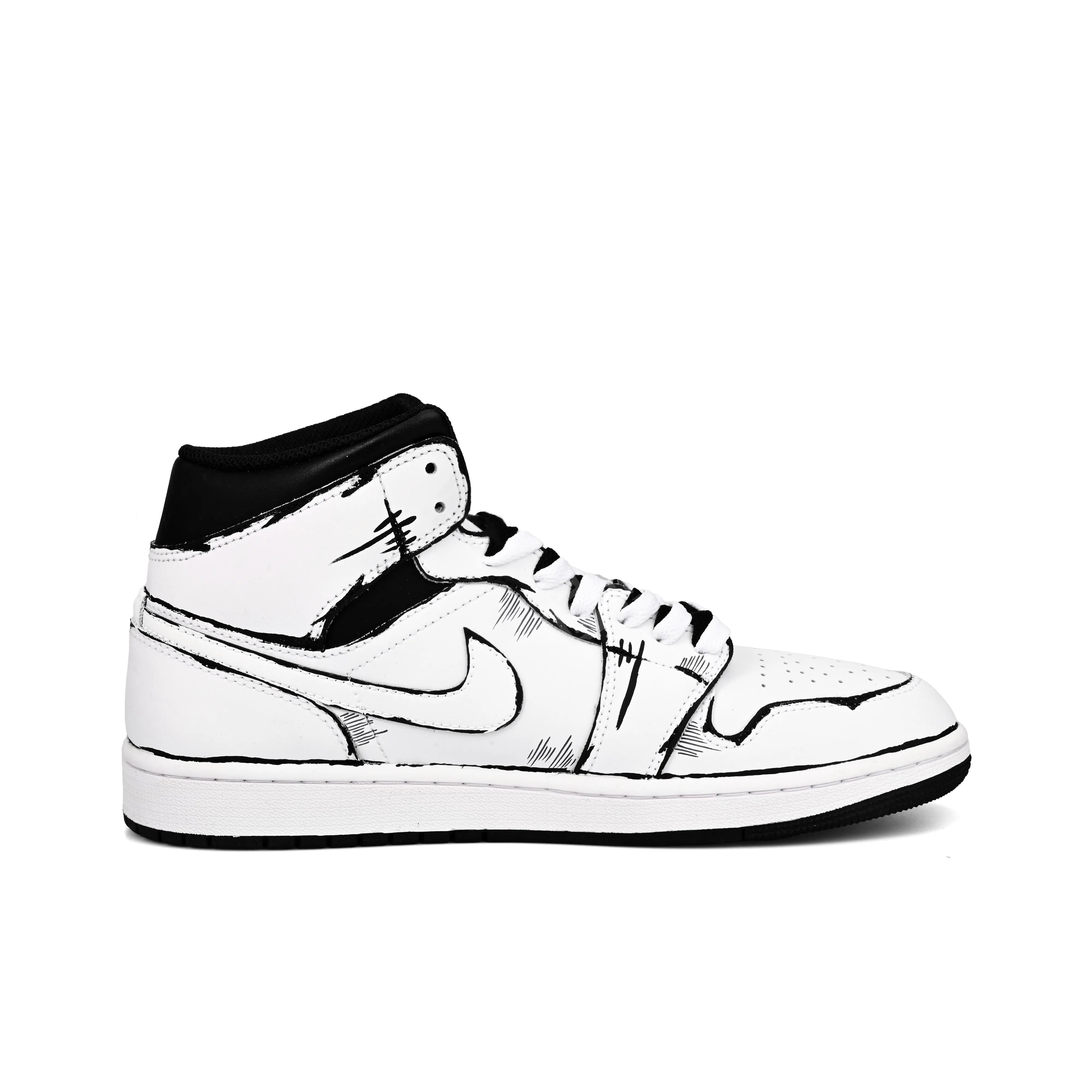 [Custom Line Joker] Jordan Air Jordan 1 High Top Unisex Skateboarding Shoes White/Black