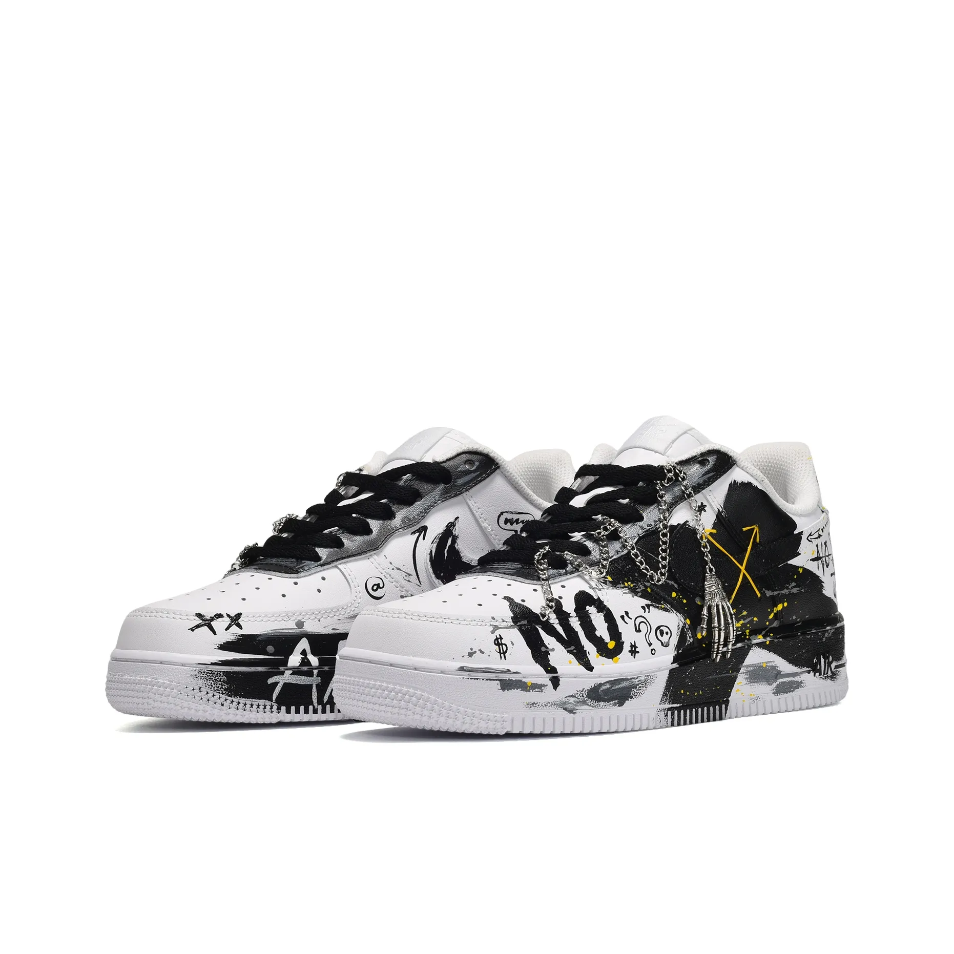 [Customized Ink Wash&Hand-drawn Patterns] Air Force 1 Low-top Shoes Unisex Black and white