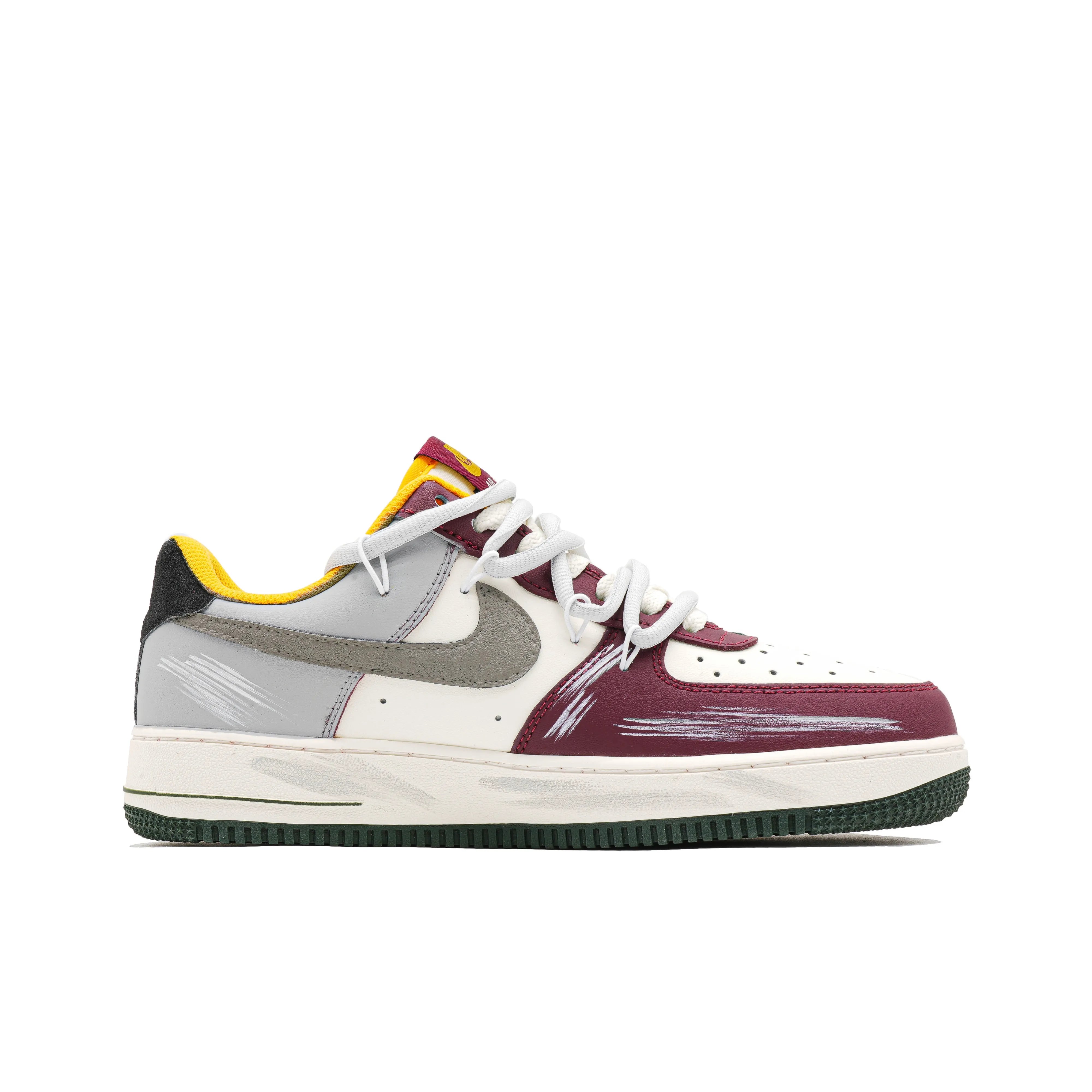 [Customized Smile Face Graffiti] Air Force 1 Shoes Unisex Red/Grey