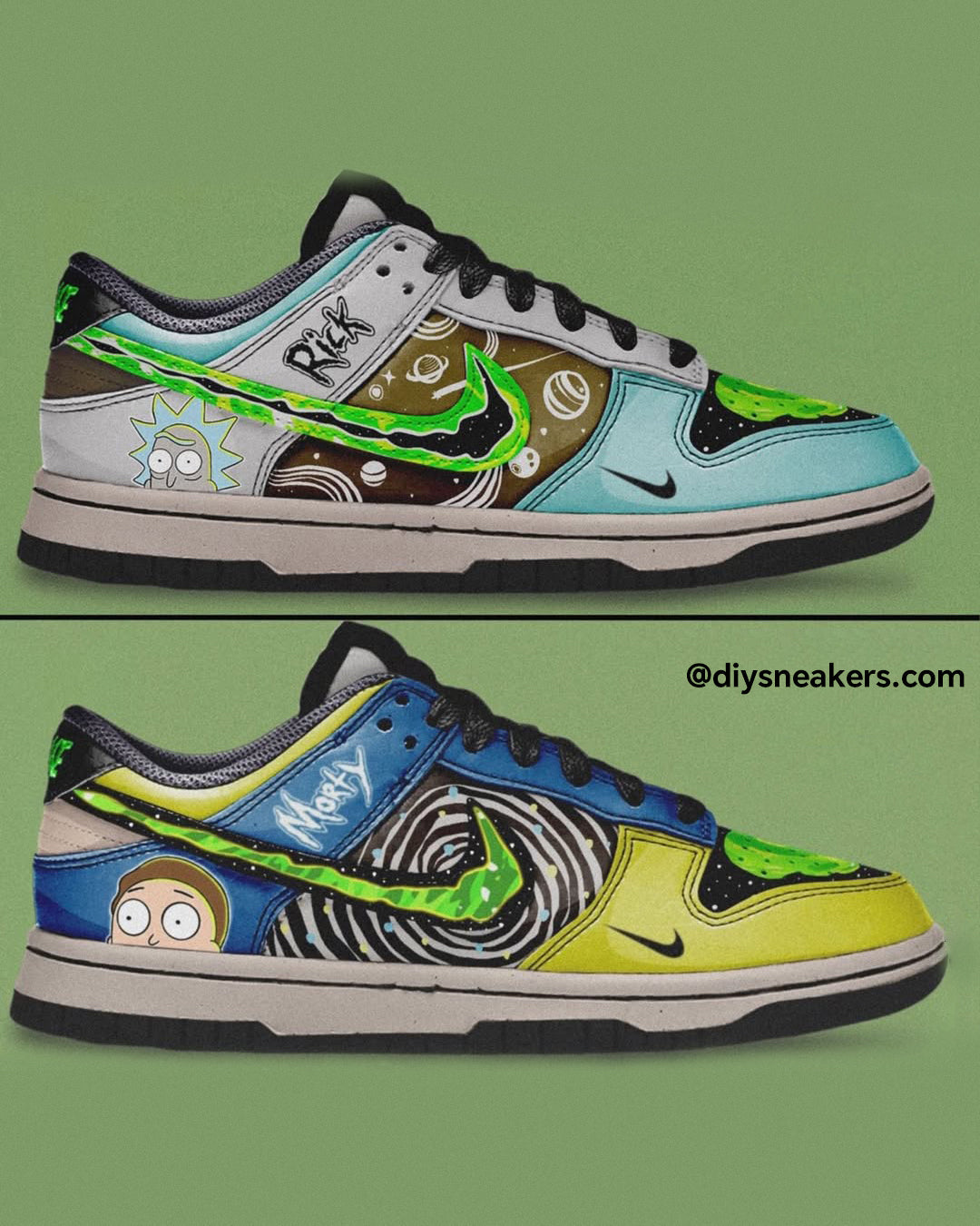 [Custom Rick&Morty Green]Dunk Low Unisex Street Graffiti Skateboarding Shoes